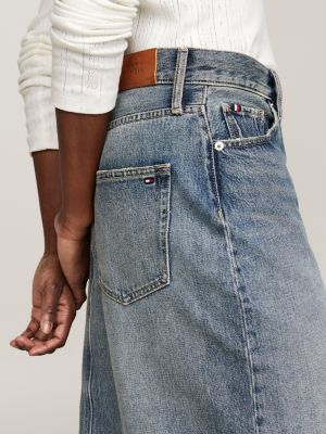 blau midi-jeansrock mit hohem bund für damen - tommy hilfiger