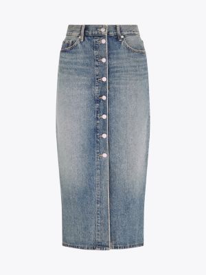 blau midi-jeansrock mit hohem bund für damen - tommy hilfiger