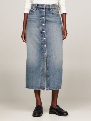 blau midi-jeansrock mit hohem bund für damen - tommy hilfiger