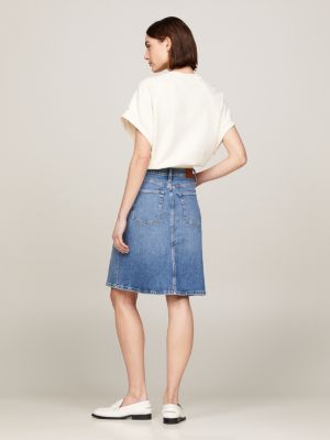 High Rise A-line Midi Denim Skirt