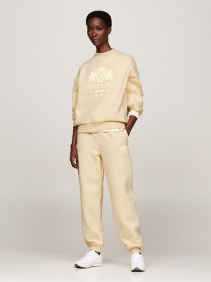 joggers con bordi elastici e logo ricamato beige da donne tommy hilfiger