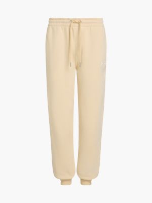 beige jogginghose mit bündchen und logo-stickerei für damen - tommy hilfiger