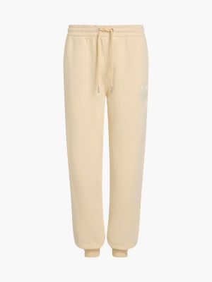 beige logo embroidery cuffed joggers for women tommy hilfiger