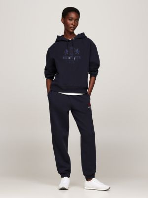 blue logo embroidery cuffed joggers for women tommy hilfiger