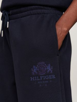 blau jogginghose mit bündchen und logo-stickerei für damen - tommy hilfiger