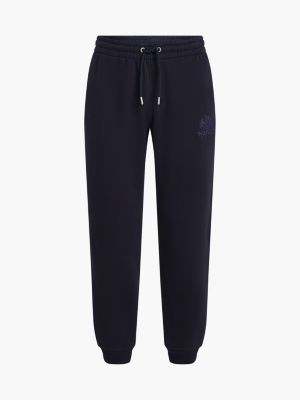 blue logo embroidery cuffed joggers for women tommy hilfiger