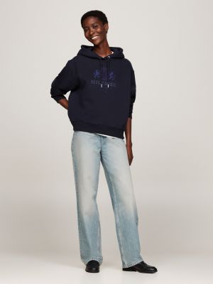 blue logo embroidery hoody for women tommy hilfiger