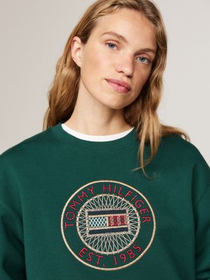 zielony bluza z okrągłym dekoltem i wyszywanym logo dla kobiety - tommy hilfiger