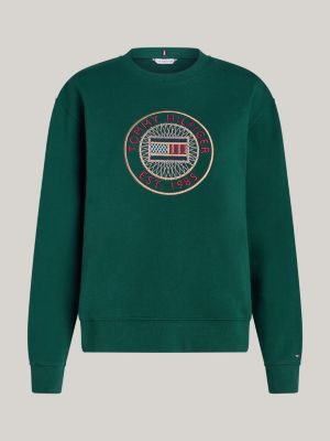 felpa con logo ricamato verde da donne tommy hilfiger