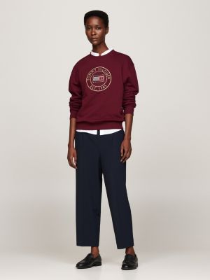 rood sweatshirt met ronde hals en geborduurd logo voor dames - tommy hilfiger