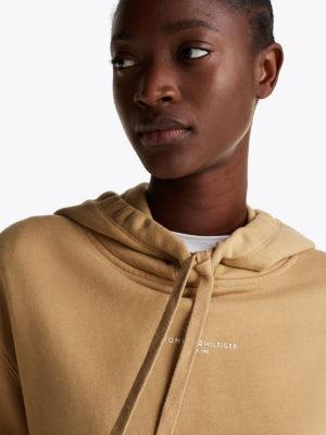 khaki hoodie met trekkoord en logo voor dames - tommy hilfiger