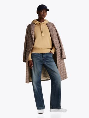 khaki drawstring logo hoody for women tommy hilfiger