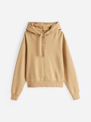 khaki hoodie met trekkoord en logo voor dames - tommy hilfiger