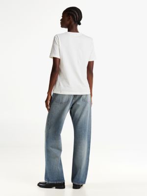 weiß rundhals-t-shirt mit kontrast-besätzen für damen - tommy hilfiger