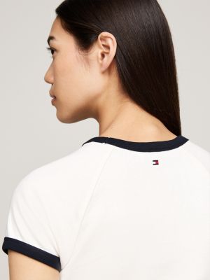 camiseta slim con logo y acabados a contraste blanco de mujeres tommy hilfiger