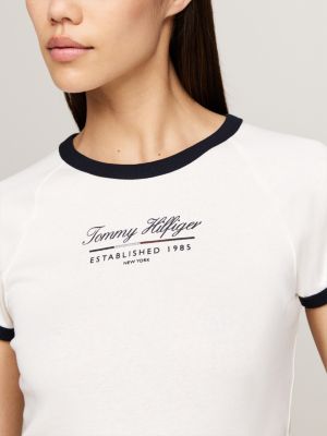 camiseta slim con logo y acabados a contraste blanco de mujeres tommy hilfiger