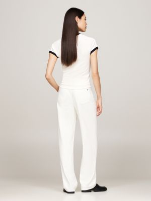 camiseta slim con logo y acabados a contraste blanco de mujeres tommy hilfiger