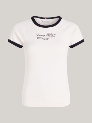 t-shirt slim fit con logo bianco da donne tommy hilfiger