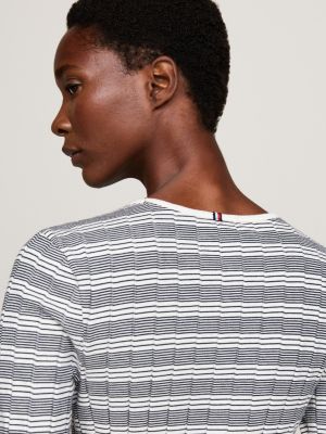 grau gestreiftes slim fit langarmshirt für damen - tommy hilfiger