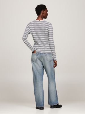 grey stripe slim long sleeve t-shirt for women tommy hilfiger