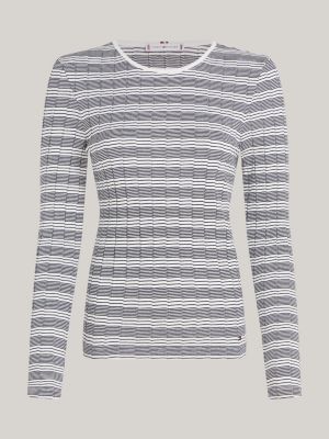 grey stripe slim long sleeve t-shirt for women tommy hilfiger