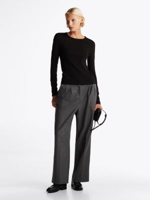 Pointelle Long Sleeve Slim T-Shirt | Black | Tommy Hilfiger