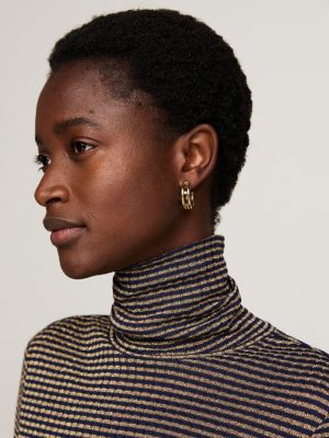 pull ajusté col roulé à rayures métallisées bleu pour femmes tommy hilfiger