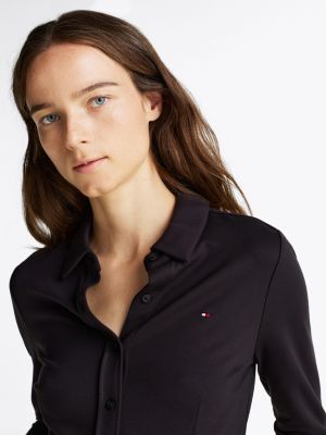 black split cuff slim shirt for women tommy hilfiger