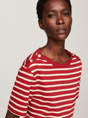 white gold button t-shirt for women tommy hilfiger