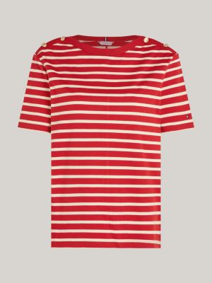 white gold button t-shirt for women tommy hilfiger