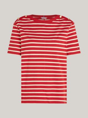 t-shirt relaxed fit con scollatura a barca bianco da donne tommy hilfiger