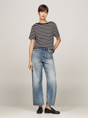 white stripe boat neck relaxed t-shirt for women tommy hilfiger