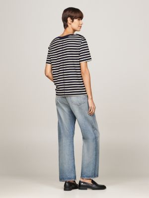 white stripe boat neck relaxed t-shirt for women tommy hilfiger