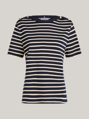 white stripe boat neck relaxed t-shirt for women tommy hilfiger