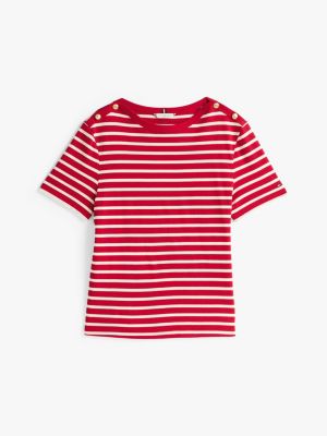 meerdere kleuren t-shirt met goudkleurige knopen voor dames - tommy hilfiger