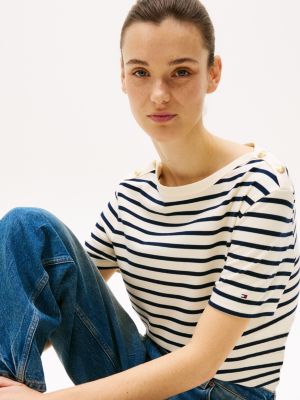 t-shirt con bottoni dorati multicolore da donne tommy hilfiger