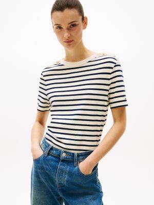 t-shirt con bottoni dorati multicolore da donne tommy hilfiger