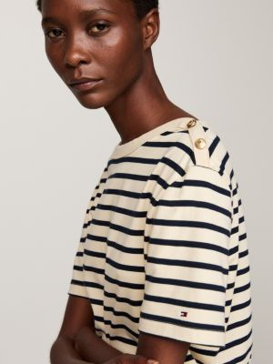 blue stripe boat neck relaxed t-shirt for women tommy hilfiger