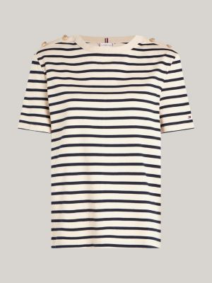 blue stripe boat neck relaxed t-shirt for women tommy hilfiger