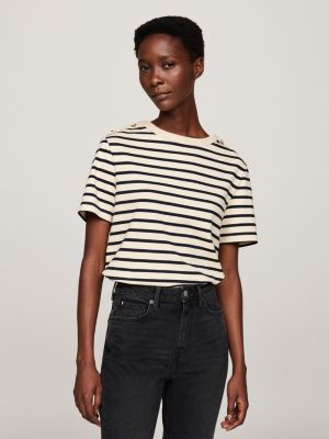 blue stripe boat neck relaxed t-shirt for women tommy hilfiger