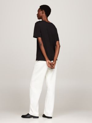 schwarz t-shirt mit goldfarbenen knöpfen für damen - tommy hilfiger