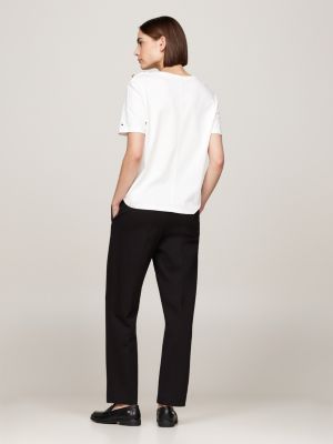 t-shirt à boutons dorés blanc pour femmes tommy hilfiger
