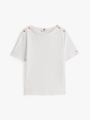 t-shirt à boutons dorés blanc pour femmes tommy hilfiger