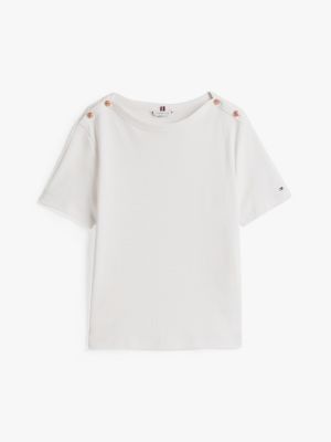 weiß t-shirt mit goldfarbenen knöpfen für damen - tommy hilfiger