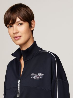 blue sport relaxed zip-thru sweatshirt for women tommy hilfiger