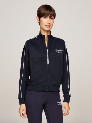 felpa sport relaxed fit con zip integrale blue da donne tommy hilfiger