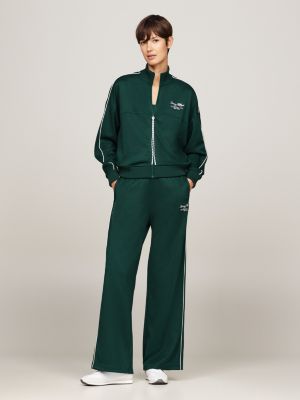 felpa sport relaxed fit con zip integrale verde da donne tommy hilfiger