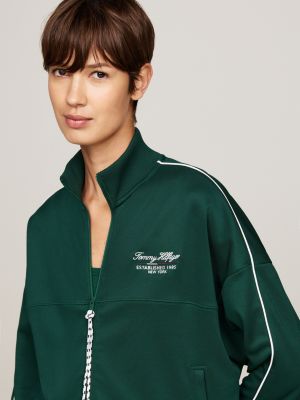 felpa sport relaxed fit con zip integrale verde da donne tommy hilfiger