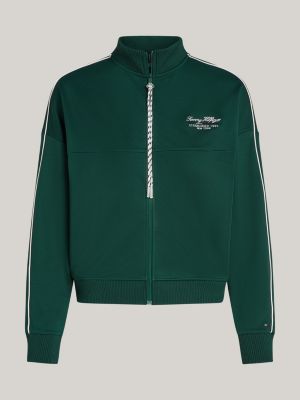 felpa sport relaxed fit con zip integrale verde da donne tommy hilfiger