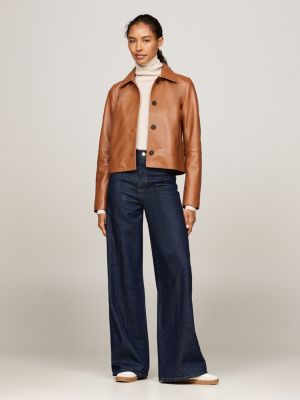 Cropped tan leather jacket hotsell